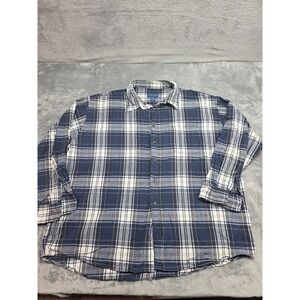 Vintage Town Craft 90s Grunge Flannel Button Down Men's Sz 2X Blue & White